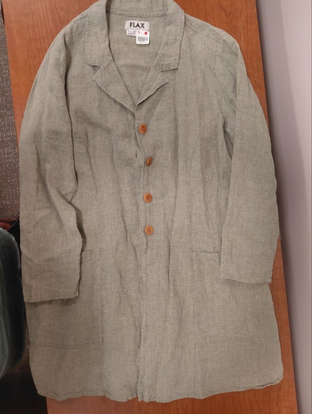Flax Women's Linen Long Tunic Tan Beige Button Front Top Shirt Boho Lagenlook L